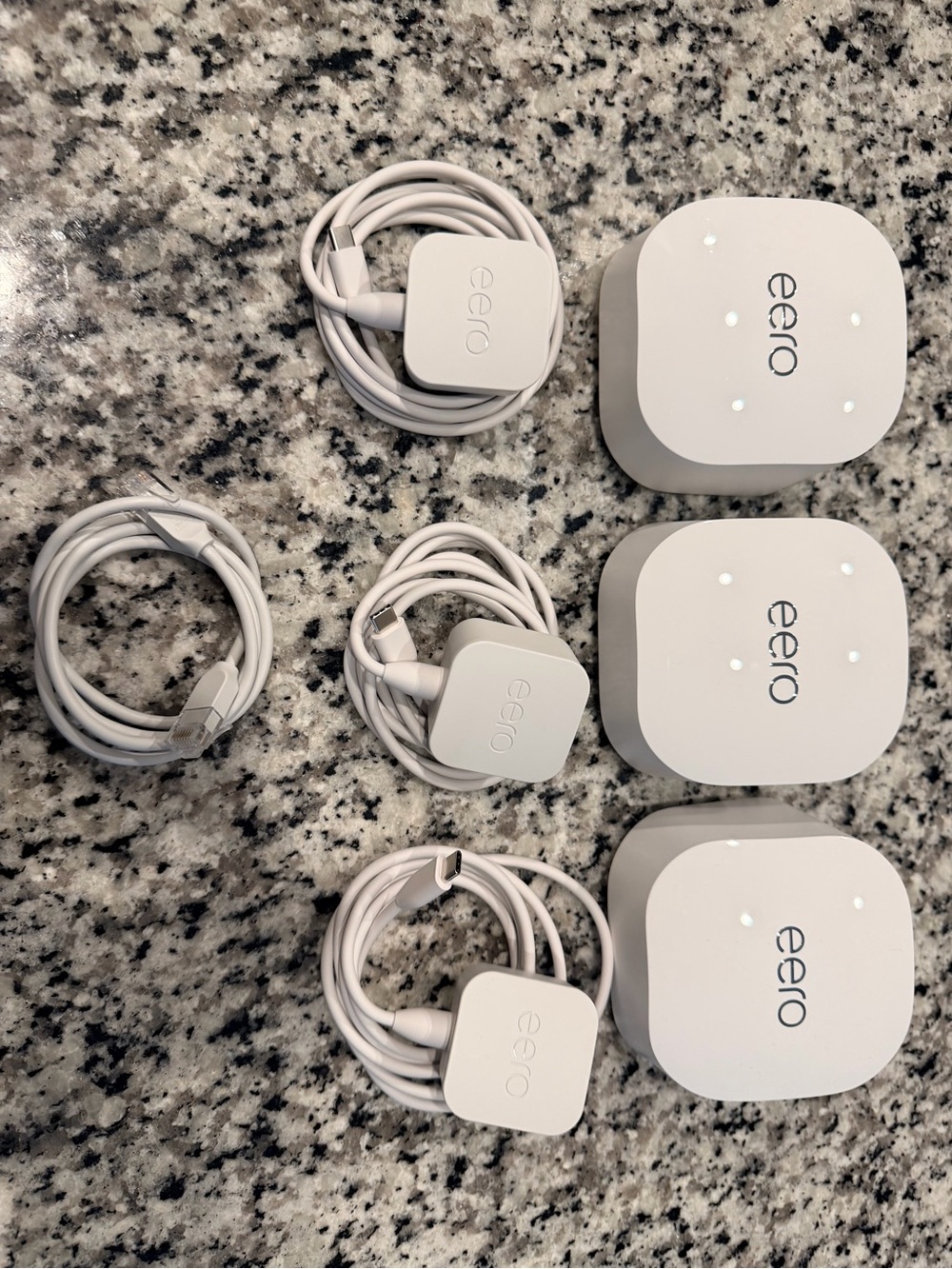 Never used eero White Mesh Wi‑Fi System with Power & Ethernet Cables (3-Pack)